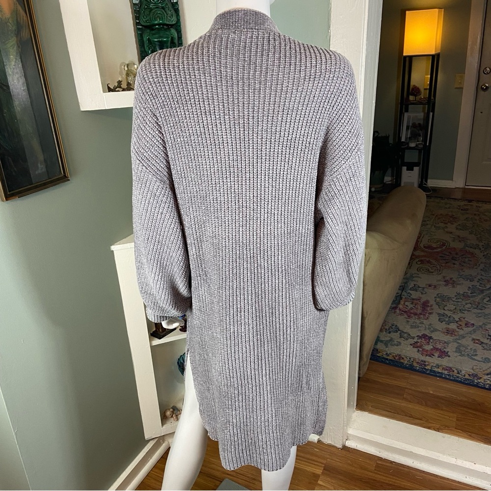 LBLC the Label Heather Light Gray Sherry Cardigan Chenille Sweater XS Duster - Picture 10 of 13